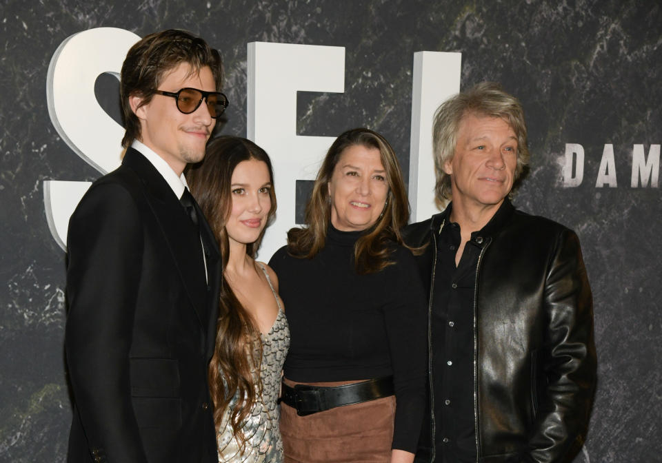 Jake Bongiovi, Millie Bobby Brown, Dorothea Hurley and Jon Bon Jovi