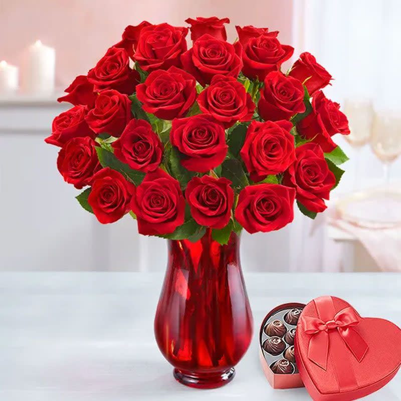 Two Dozen Romantic Red Roses And Chocolate