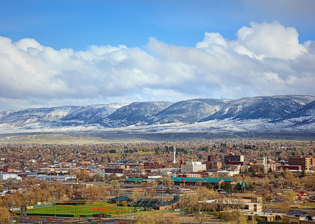 Town situated at the foot of the mountains.