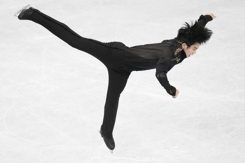 Cha Junhwan of South Korea performs during the men's short program in the World Figure Skating Championships in Saitama, north of Tokyo, Thursday, March 23, 2023. (AP Photo/Hiro Komae)