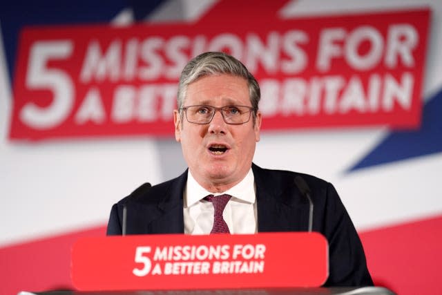 Labour leader Sir Keir Starmer delivers a speech at Port Vale Football Club in Stoke-on-Trent, Staffordshire