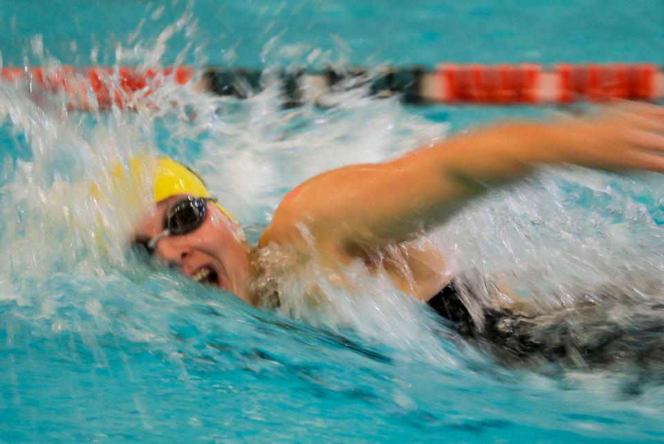 Ashwaubenon’s Sienna Nitke swims the 100-yard freestyle at the WIAA Division 2 Girls swimming sectional on Saturday in Plymouth. Nitke will swim collegiately at Purdue.