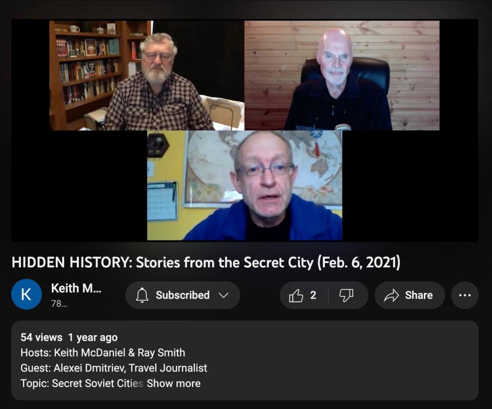 Alexei Dmitriev, the Russian travel writer who toured Oak Ridge to write a story for publication in Russia and agreed to tell D. Ray Smith and Keith McDaniel about the secret cities in Russia.