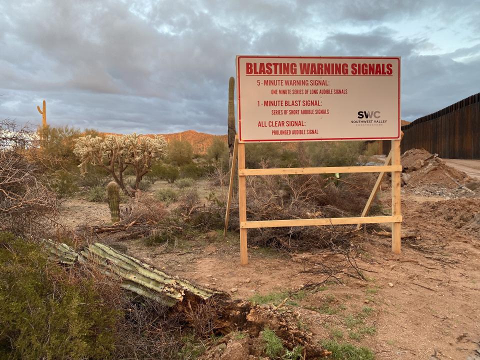 A sign warns of impending detonations at Monument Hill in Organ Pipe Cactus National Monument. (Photo: Laiken Jordahl/Center for biological Diversity)