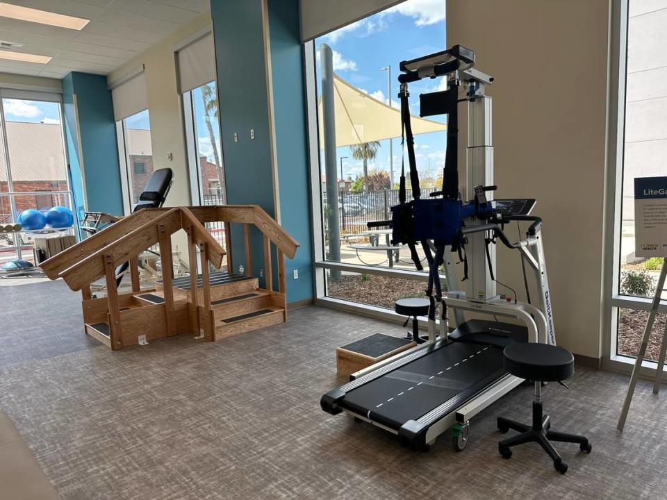 UC Davis partner Lifepoint Rehabilitation has equipped an indoor gym with state of the art equipment that therapists will use to prepare patients for their return home.