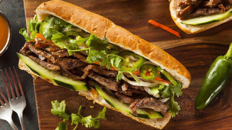 Bánh Mì sandwich on cutting board