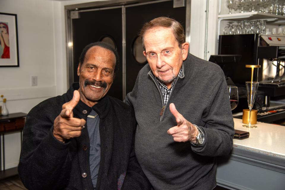 Fred "The Hammer" Williamson goofs with Alan Horwitz at the second annual Amy's Purpose mixer at Willie's Modern Fare in Rancho Mirage, Calif., on March 12, 2024.