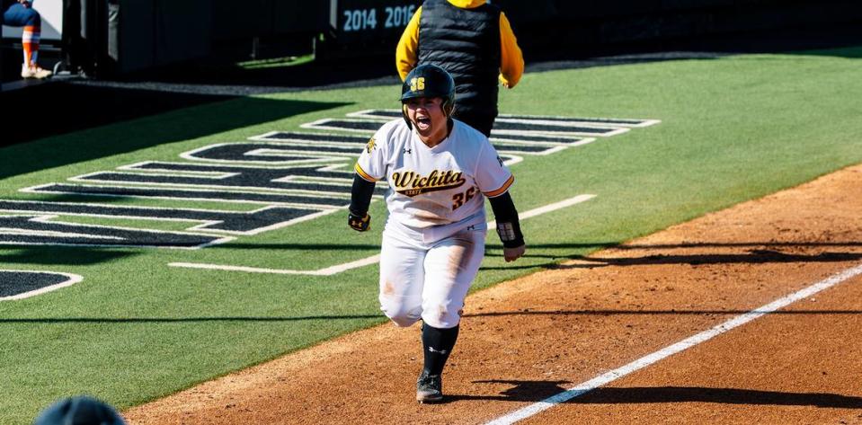 Wichita State softball senior CC Wong ranks in the top-10 nationally in batting average, on-base percentage and slugging percentage this season. GoShockers.com/Courtesy