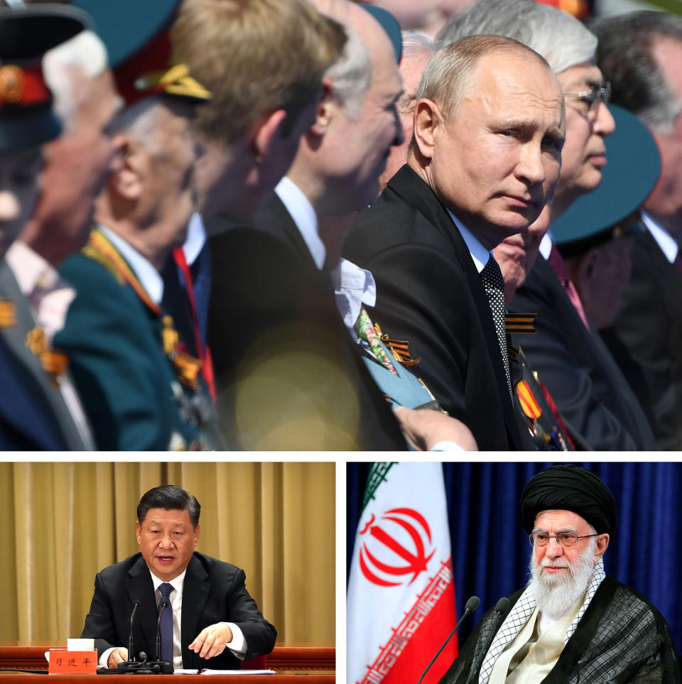 Clockwise: Russian President Vladimir Putin, Iranian Supreme Leader Ayatollah Ali Khamenei and Chinese President Xi Jinping.