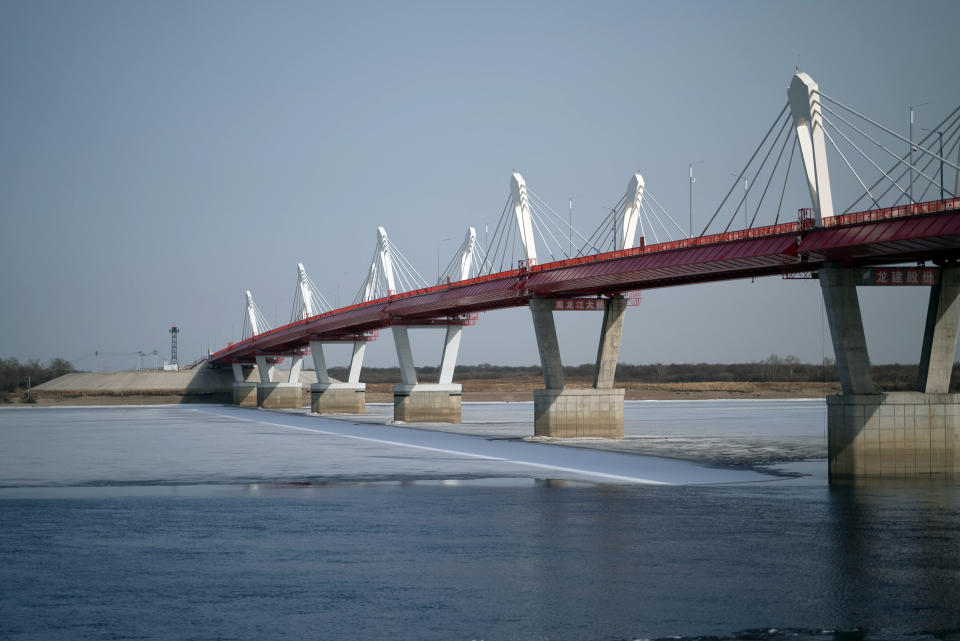 The cross-border bridge that links the Chinese city of Heihe with the Russian city of Blagoveshchensk. (Fred Dufour / NBC News)