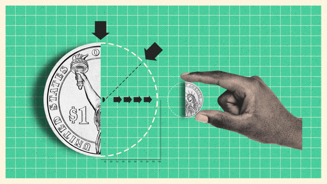  Illustration of a shrinking dollar coin. 