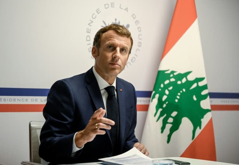 Emmanuel Macron a ouvert le 4 août 2021 une visioconférence internationale d'aide au Liban depuis le fort de Brégançon - Christophe SIMON © 2019 AFP