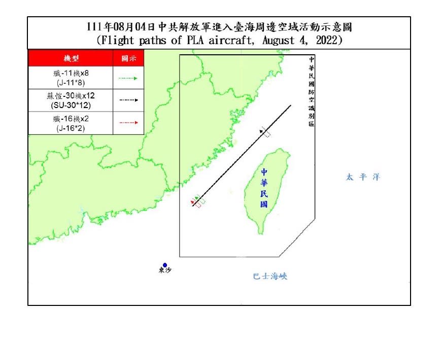 中共戰機活動示意圖。（圖／國防部提供）