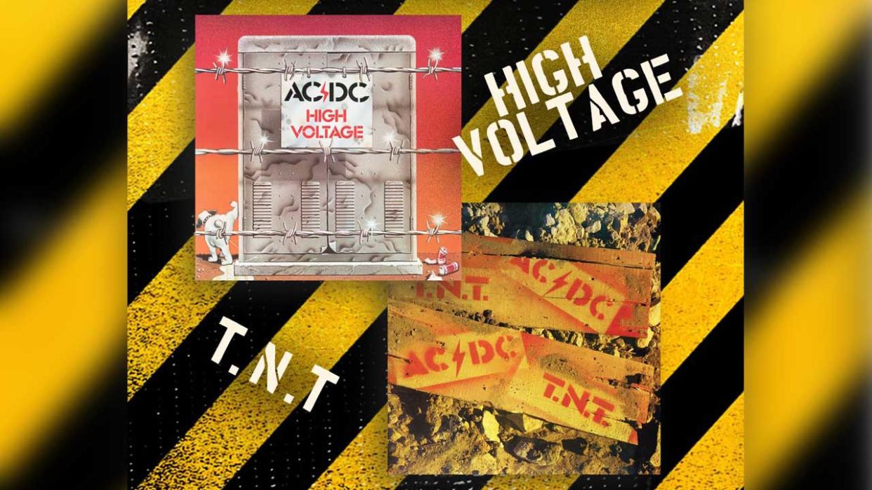  Cover artwork for AC/DC's TNT and High Voltage. 