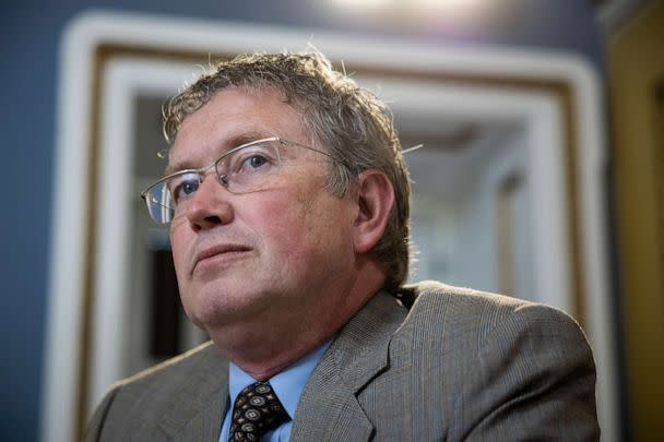 PHOTO: Rep. Thomas Massie (R-Ky.) looks on during a House Rules Committee meeting on debt ceiling legislation at the Capitol on May 30, 2023. (Francis Chung/POLITICO via AP Images)