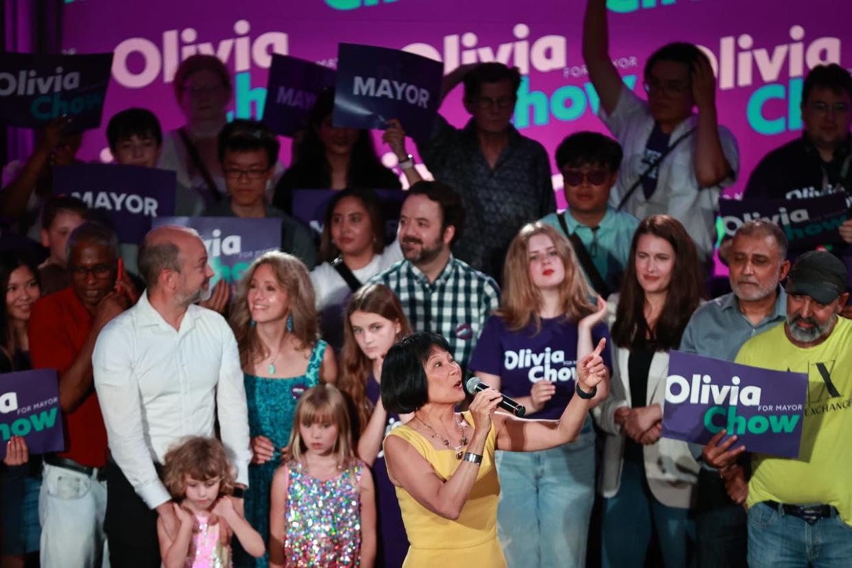 Olivia Chow addresses supporters during her election night victory speech at the Great Hall in Toronto on June 26, 2023. (Evan Mitsui/CBC - image credit)