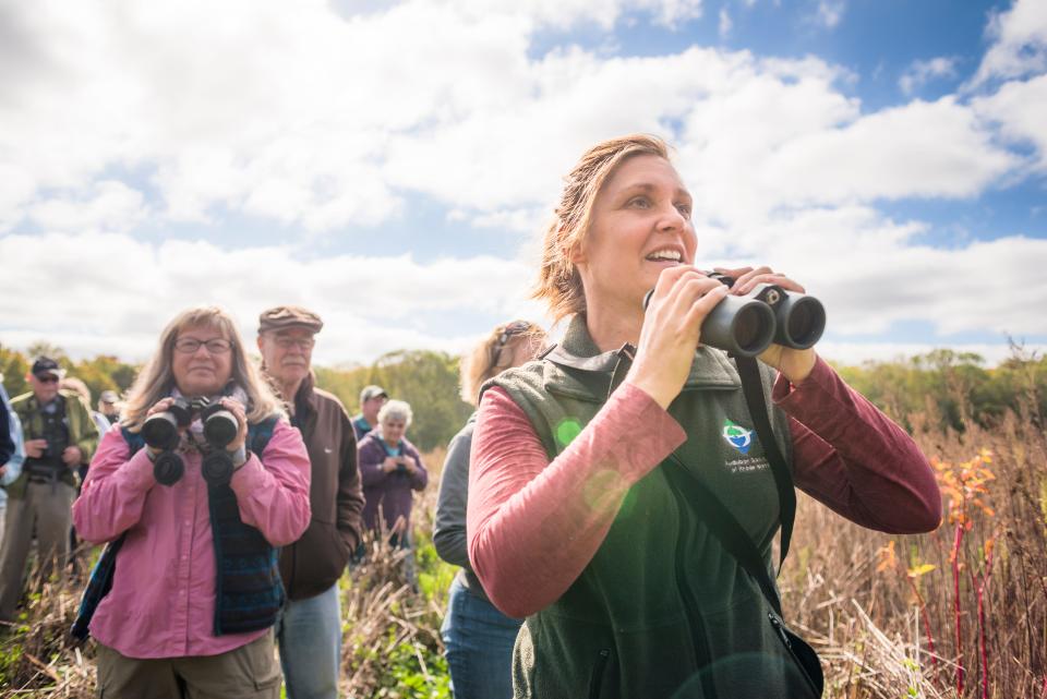 Laura Carberry, a naturalist with the Audubon Society of Rhode Island, leads Wednesday morning bird walks at locations across the state.
