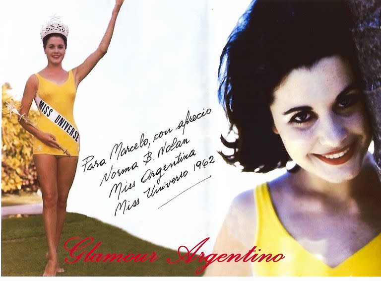 "Para Marcelo con aprecio. Norma B. Nolan. Miss Argentina. Miss Universo 1962". La carta manuscrita que le envió al experto argentino en certámenes de belleza
