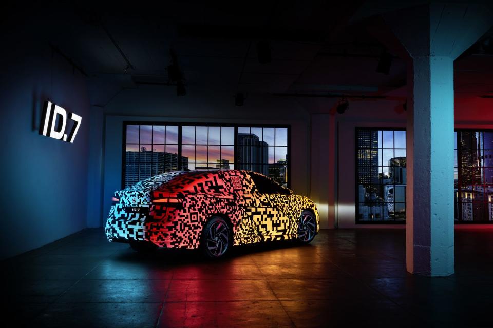 volkswagen id7 sedan with electroluminescent camouflage