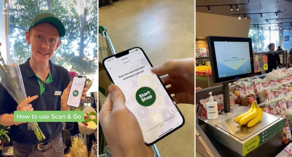 Woolworths representative Liam Kirley unveils Scan&Go technology in action