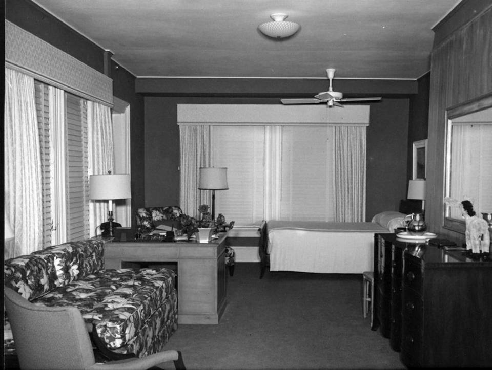 The president’s bedroom in The Little White House in Key West, Florida, on March 6, 1949. Harry and Bess Truman kept separate bedrooms, as was the custom of the day. From the album of Rear Adm. Robert L. Dennison.