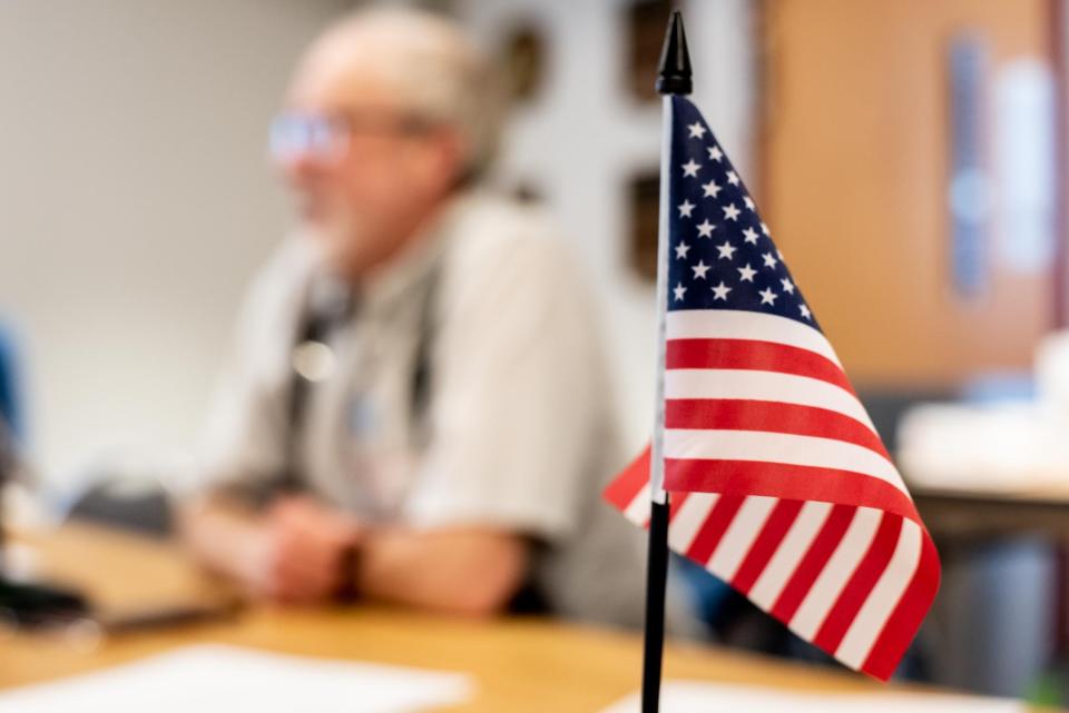 Norman Thornton, majority inspector, waits to help voters at Warwick Township Fire Department during the primary election in May. Voters will again had to the polls on Tuesday.