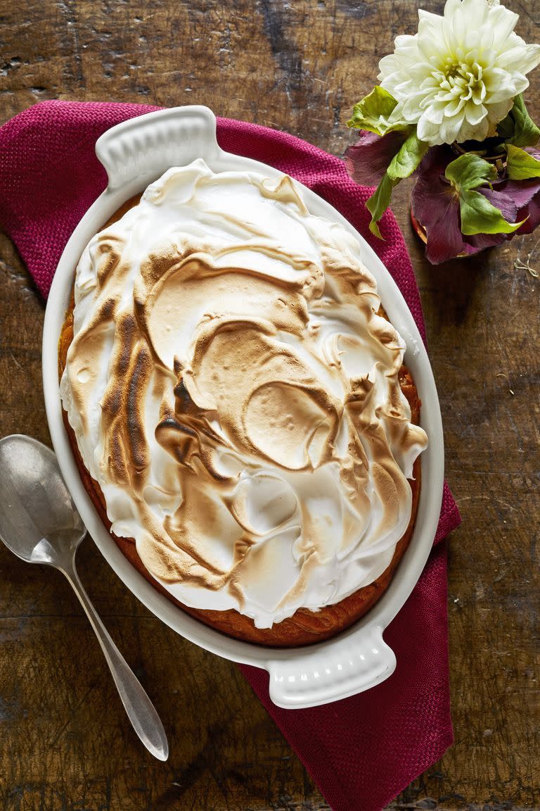 <p>The one holiday rule is to never forget the sweet potato casserole. This one has a homemade marshmallow topping for an extra-special touch.</p><p><strong><a href="https://www.countryliving.com/food-drinks/a29133187/sweet-potato-casserole-with-homemade-marshmallow/" rel="nofollow noopener" target="_blank" data-ylk="slk:Get the recipe for Sweet Potato Casserole with Homemade Marshmallow;elm:context_link;itc:0;sec:content-canvas" class="link ">Get the recipe for Sweet Potato Casserole with Homemade Marshmallow</a>.</strong> </p>