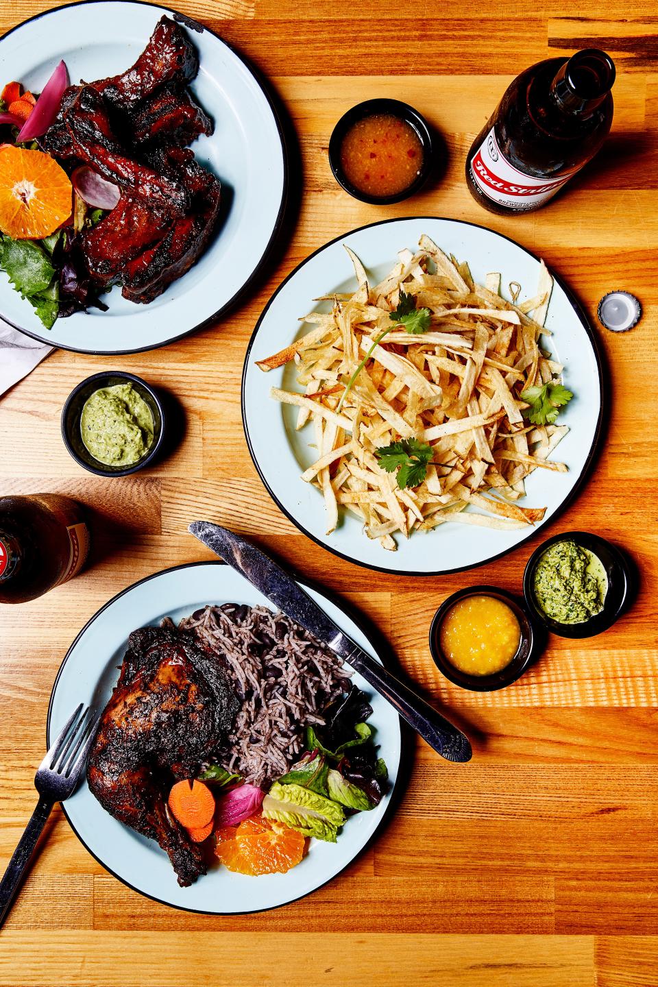 The spreads at Isla Vida draw on foster's love for Afro-Caribbean cooking and feature sticky-sweet barbecue ribs and juicy, crispy-skinned chicken quarters.