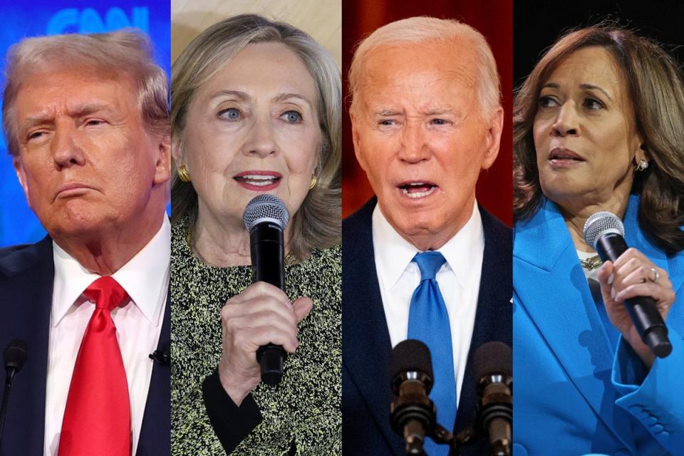 Donald Trump, Hillary Clinton, Joe Biden, and Kamala Harris. Clinton leads Trump by two points in new poll (Getty)