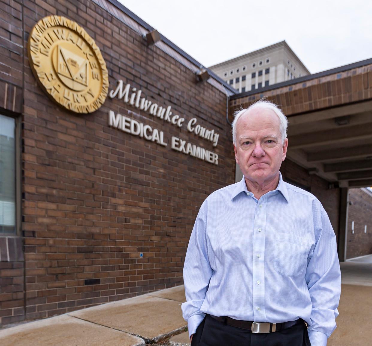 Dr. Brian Peterson, former chief medical examiner for Milwaukee County, is pictured outside the Milwaukee County Medical Examiner's Office in 2020.