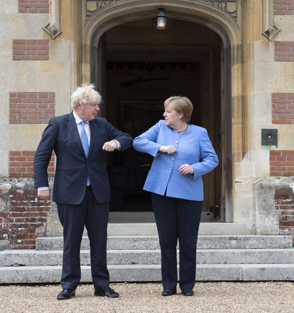 Boris Johnson welcomes Angela Merkel to Chequers (David Rose / PA Wire)