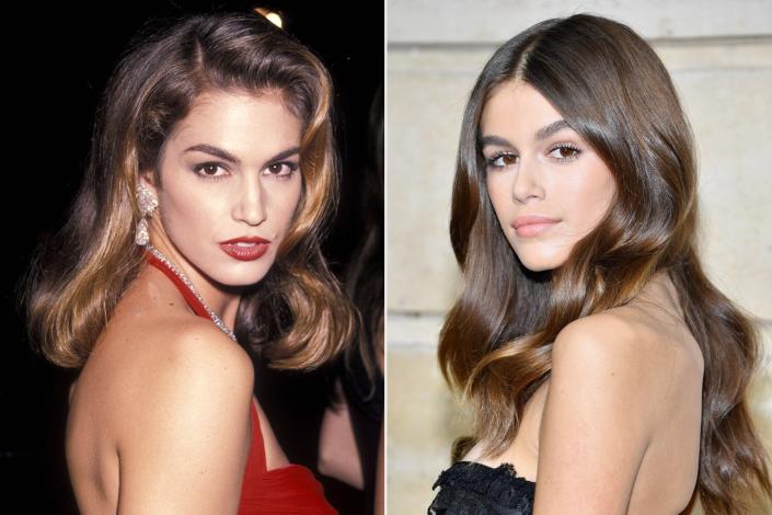 NEW YORK CITY - AUGUST 2: Model Cindy Crawford attends the Second Annual Revlon&#39;s Unforgettable Women Contest - Winner Annoucement on August 2, 1990 at the Metropolitan Museum of the Art in New York City. (Photo by Ron Galella, Ltd./Ron Galella Collection via Getty Images); PARIS, FRANCE - SEPTEMBER 29: Kaia Gerber attends &quot;Her Time&quot; Omega Photocall as part of the Paris Fashion Week Womenswear Spring/Summer 2018 on September 29, 2017 in Paris, France. (Photo by Pascal Le Segretain/Getty Images)