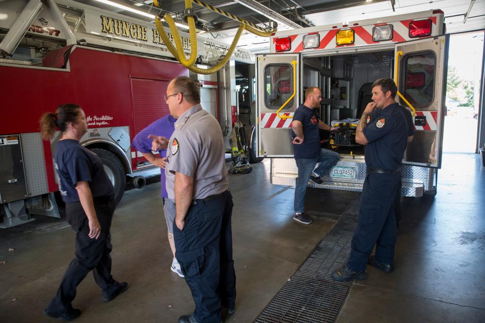 Ambulances are shown off to members of the public at an open house in September 2019 at the fire station along East Memorial Drive. Muncie acquired ambulances that year to start its city based EMS service, which is operated by the Muncie Fire Department, Indiana Homeland Security is now investigating reports of cheating on certification exams within the department..