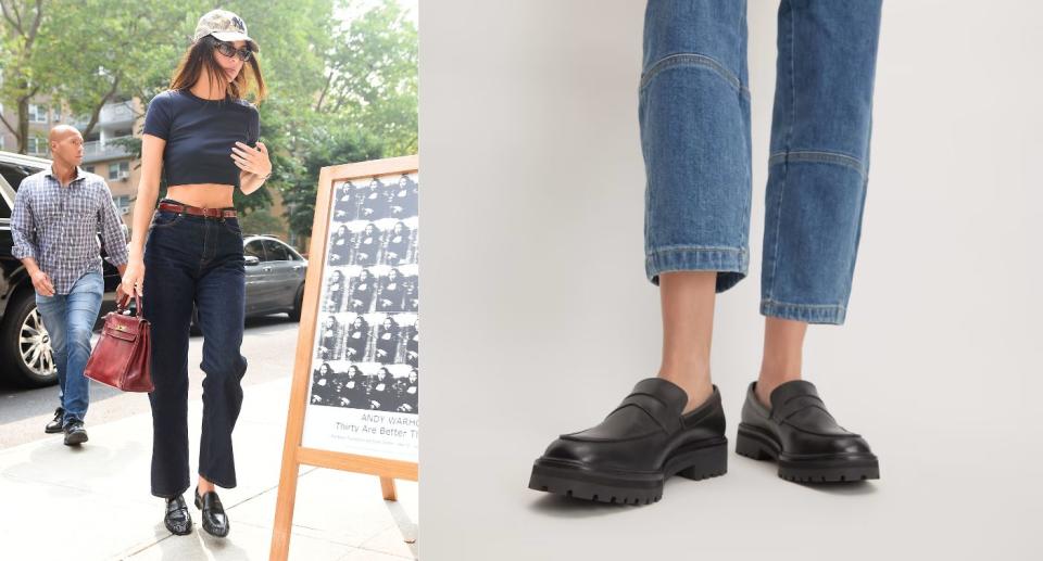 Kendall Jenner-inspired classic penny loafer (Photos via Getty Images and Everlane)