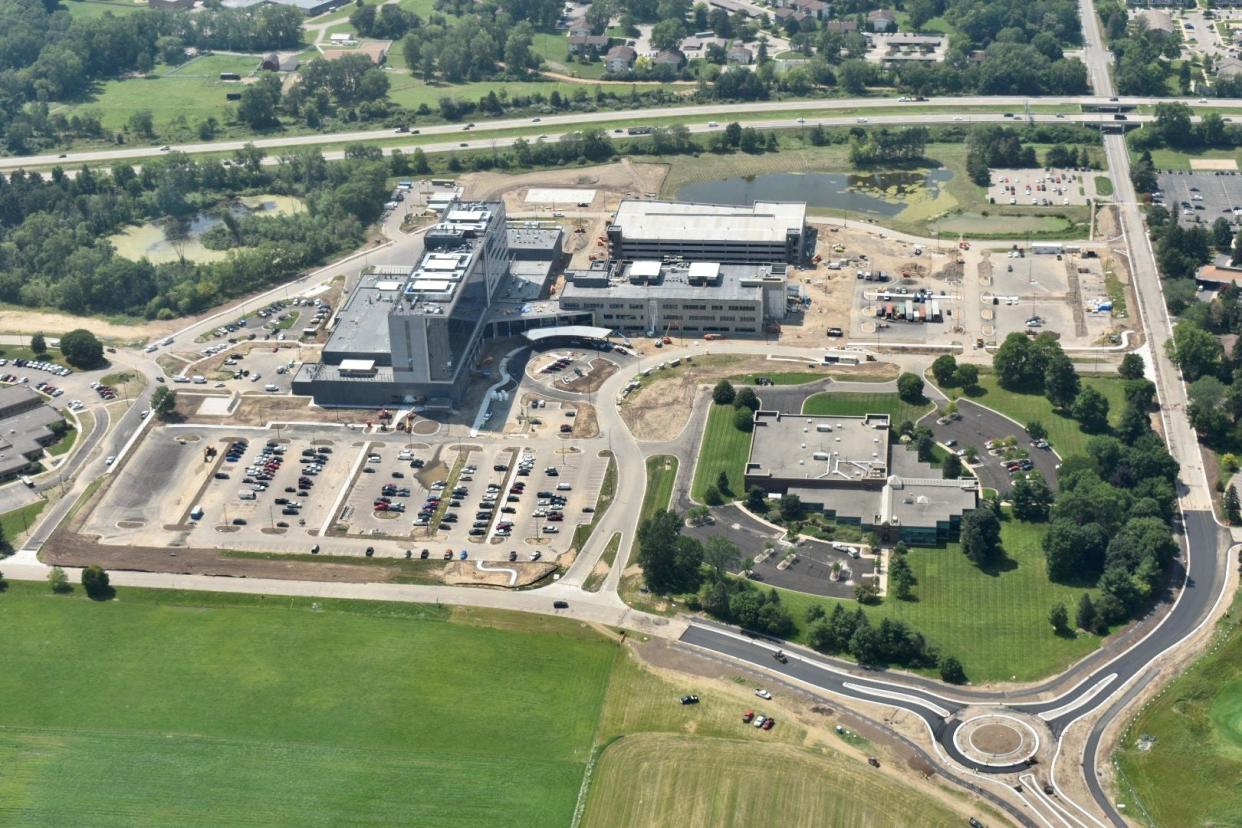 Aerial view of the construction of the new McLaren hospital in Lansing.