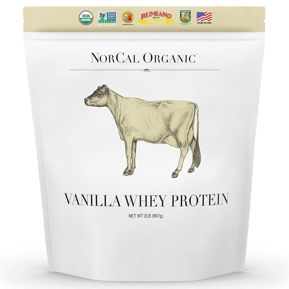 <p>NorCal Organic Vanilla Whey Protein</p><p>amazon.com</p><p>$64.99</p><p><a href="https://www.amazon.com/dp/B01AKQPQ70?tag=syn-yahoo-20&ascsubtag=%5Bartid%7C2141.a.20440938%5Bsrc%7Cyahoo-us" rel="nofollow noopener" target="_blank" data-ylk="slk:Shop Now;elm:context_link;itc:0;sec:content-canvas" class="link ">Shop Now</a></p><span class="copyright">Amazon</span>