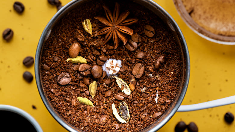 Coffee and spices in grinder