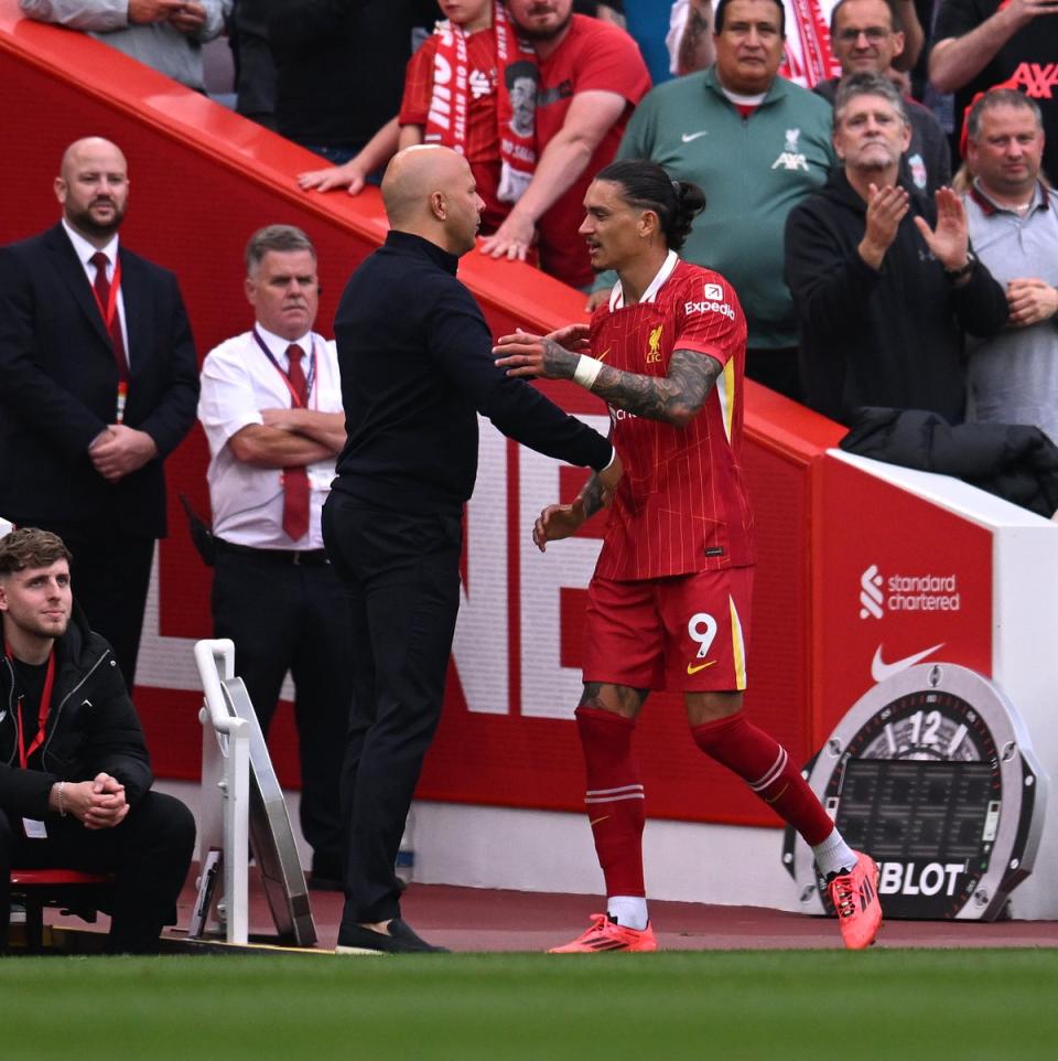 Darwin Nunez scored on his first Liverpool start under Arne Slot (Liverpool FC via Getty Images)