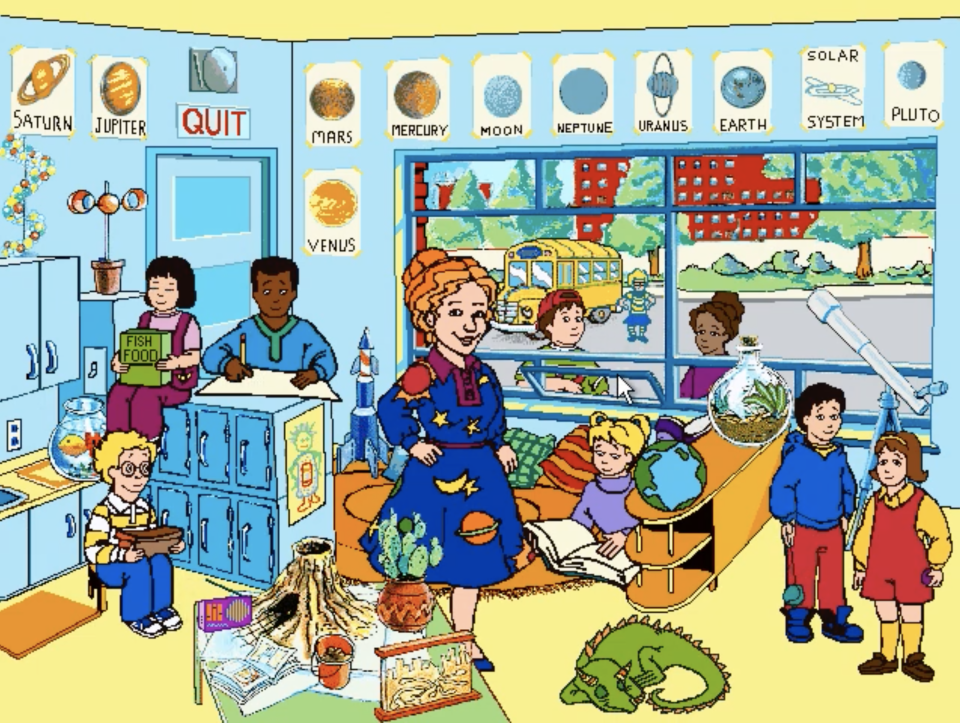 Ms. Frizzle's classroom, which serves as a hub world for the game