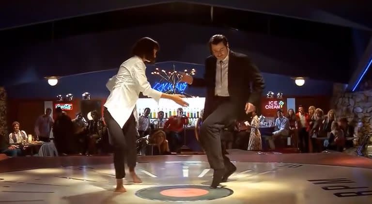 Uma Thurman y John Travolta en la icónica escena del baile de Pulp Fiction