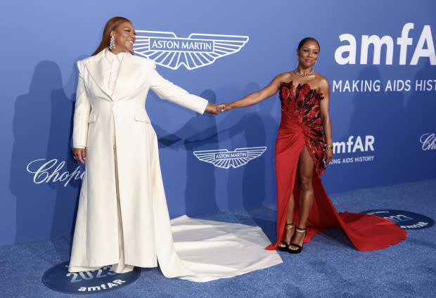 CAP D'ANTIBES, FRANCE - MAY 25: CAP D'ANTIBES, FRANCE - MAY 25: Queen Latifah and Eboni Nichols attend the amfAR Cannes Gala 2023 at Hotel du Cap-Eden-Roc on May 25, 2023 in Cap d'Antibes, France. (Photo by Mike Marsland/WireImage)<p><a href="https://www.gettyimages.com/detail/1493398358" rel="nofollow noopener" target="_blank" data-ylk="slk:Mike Marsland/Getty Images;elm:context_link;itc:0;sec:content-canvas" class="link ">Mike Marsland/Getty Images</a></p>