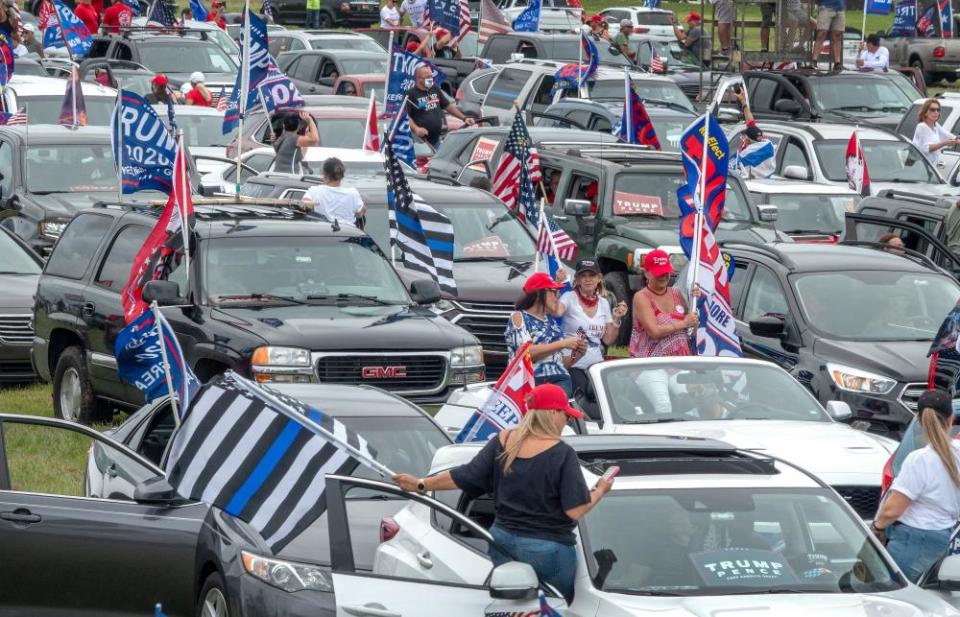 Thousands of Trump supporters at a ‘caravan’ protest in Miami this week.