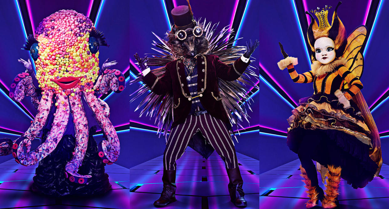 Octopus, Hedgehog and Queen Bee are The Masked Singer's final three. (ITV)