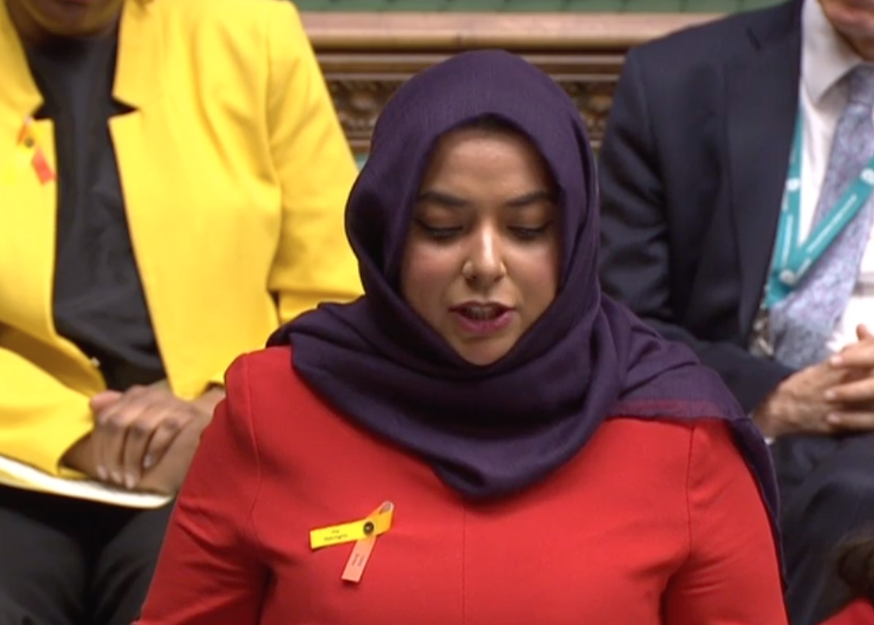 Apsana Begum made her maiden speech in the House of Commons, becoming the first hijab-wearing MP to do so. (ParliamentTV)