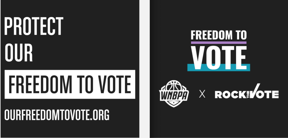 The front (left) and back of the shirts WNBA players will wear Tuesday night as the U.S. Senate considers a voting rights bill. (Screenshot/Rock the Vote)