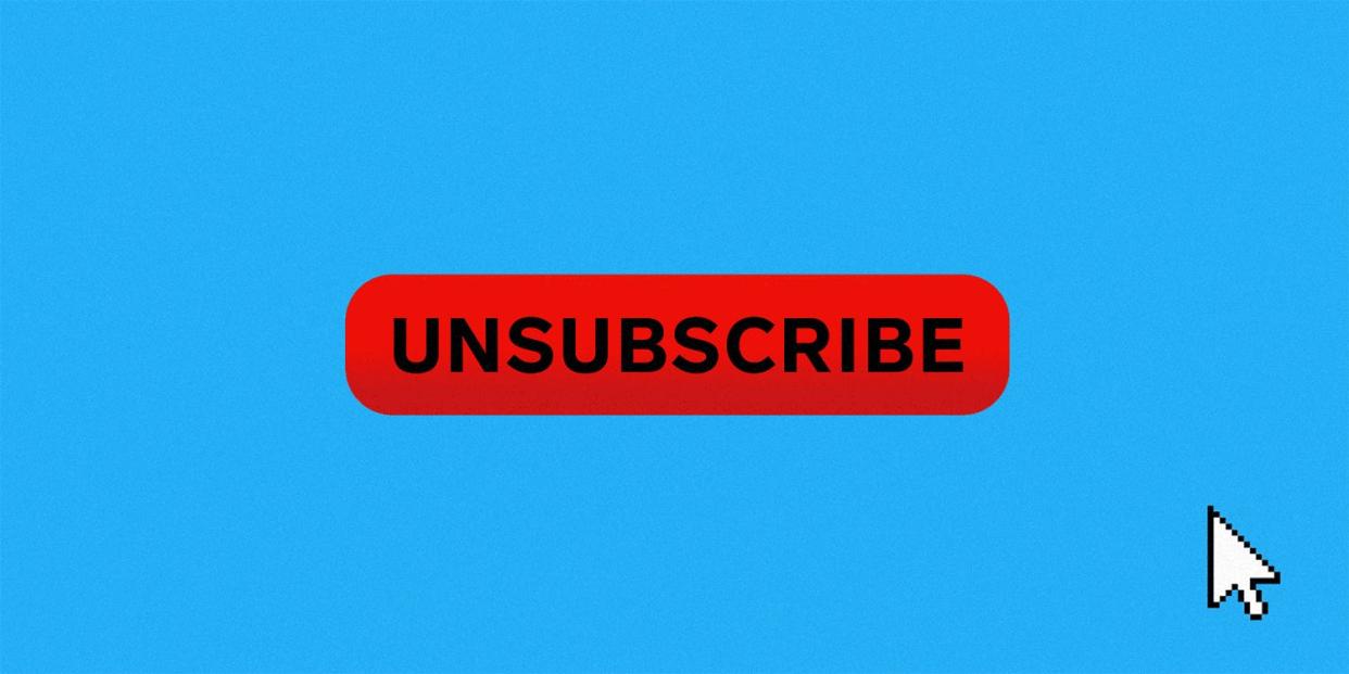 A red unsubscribe button evading a cursor that is chasing it