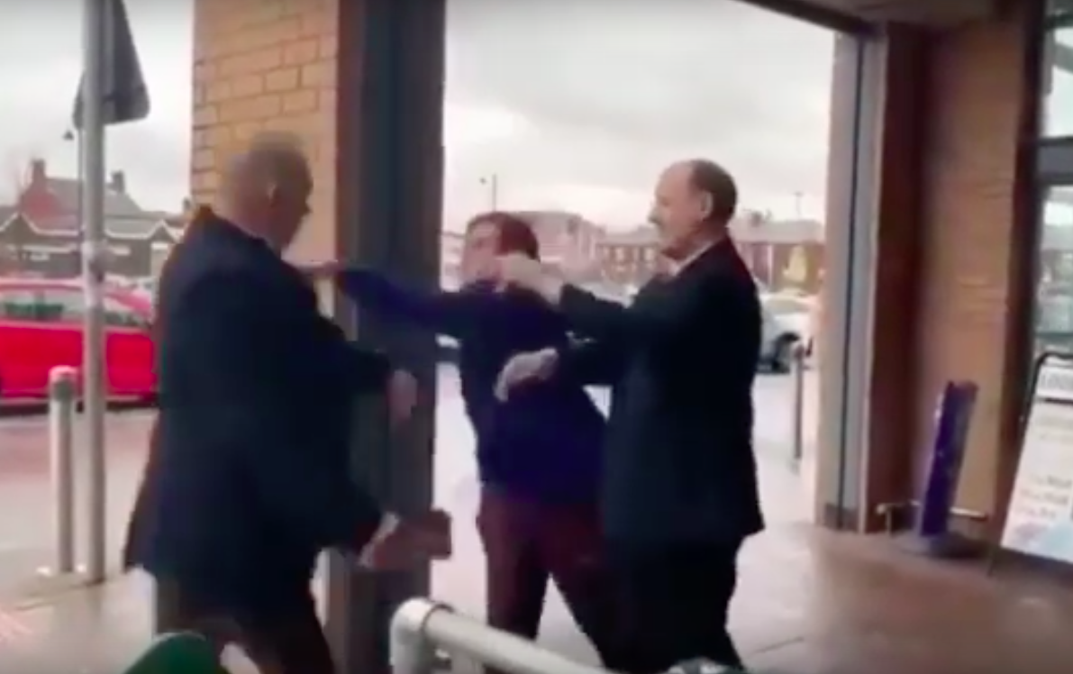 The Brexit Party campaigner was blocked from entering the Morrisons by security (YouTube)