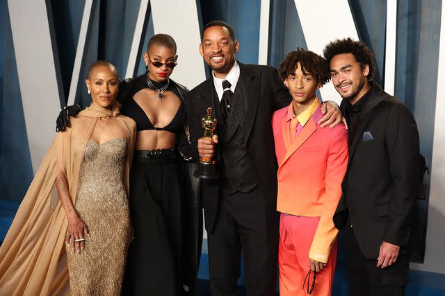 <p>Arturo Holmes/FilmMagic</p> Jada Pinkett Smith, Willow Smith, Will Smith, Jaden Smith and Trey Smith on March 27, 2022.