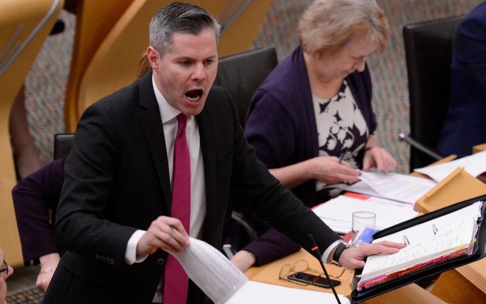 EDINBURGH, SCOTLAND - DECEMBER 12: Scottish Finance Secretary Derek Mackay speaks passionately during questions after he presented his draft budget for 2019-20 to the Scottish Parliament, on December 12, 2018 in Edinburgh, Scotland. (Photo by Ken Jack - Corbis/Corbis via Getty Images) - Ken Jack - Corbis/Corbis via Getty Images