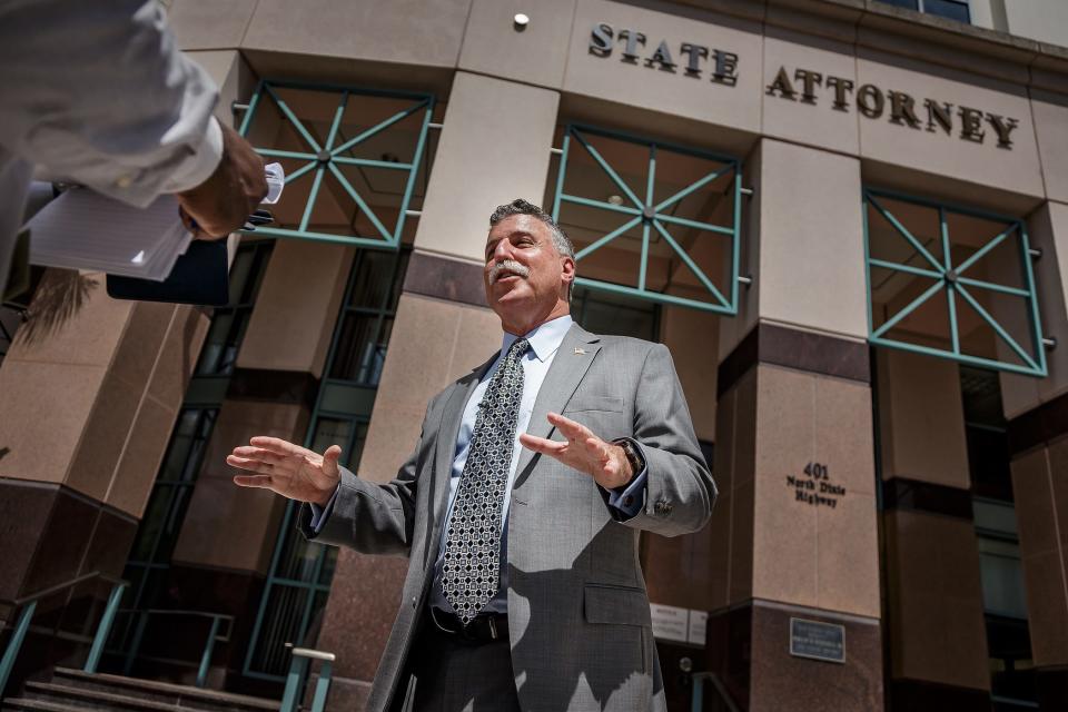 Gregg Lerman announced his candidacy for Palm Beach County state attorney outside of the State Attorney's office in downtown West Palm Beach, Fla., on June 14, 2023.